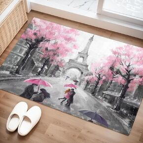 Paris Eiffel Tower Rug: 4x6 Pink and Gray Area Rug Watercolor Paris Themed Rugs for Bedroom Living Room Home Dorm Hallway Non Slip Carpet Indoor Floor Mat for Teen Girls