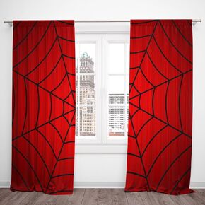 Red Spider Web Window Curtains Cartoon Kids Nursery Bedroom Living Room Window Decoration Polyester Fabric Supplies 41x82 Inch Window Drapes 2 Panels