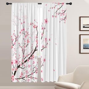 Coxila Pink Cherry Blossom Window Curtains for Bedroom 42 x 84 Inch Rod Pocket Japanese Sakura Flower Floral Pattern Design Curtains Living Room Treatment Set of 2 Curtain Panels Drapes