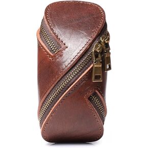 Vintage Wrist Purse Key Bag, Genuine Leather Keychain Coin Purse, Zipper Coin Pouch Change Holder with Keychain Belt Clip, Car Key Case Protector Coin Organizer Women Man Coffee