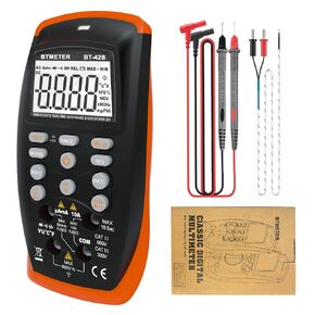 BTMETER BT-42B TRMS 6000 Count Digital Multimeter, Push Button Design, Auto-Ranging Ohm Volt Amp Cap Hz Diode Voltage Temp Continuity Tester Meter with Backlit LCD