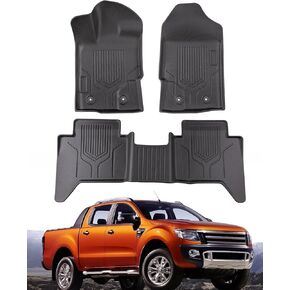 Floor Mats Fit for Ford Ranger 2019 2020 2021 2022 2023, for Ford Ranger Accessories 2019-2023 All Weather Protection Automotive 1st & 2nd Row Floor Linners Waterproof Non-Slip