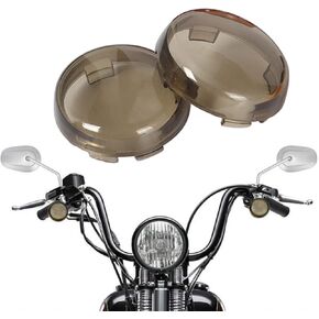 Motorcycle Bullet Turn Signal Light Lens Cover Visors Lens Covers Compatible with Harley Sportster Street Glide Road King Softail (Smoke)