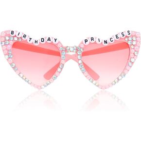Birthday Glasses for Women Birthday Princess Sunglasses for Women Pink Heart Sunglasses