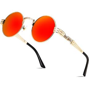 FEISEDY Retro Sunglasses Steampunk Men Women Gothic Round Metal Frame Punk Shade B0147