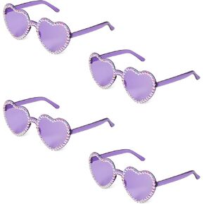 LUTER 4pcs Heart Shaped Rimless Sunglasses, Stylish Small Rhinestone Heart Sunglasses Heart Rimless Sunglasses for Women Girls Birthday Parties (Purple)