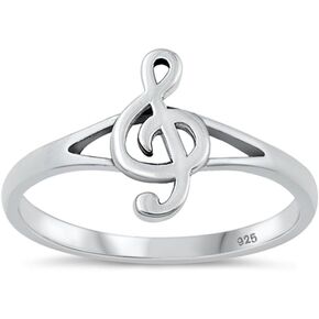 Sterling Silver Women's Treble Clef Note Music Singing Ring Band 12mm Sizes 2-12