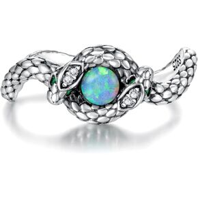 Sterling Silver Snake Ring for Women: Vintage Opal Snake Rings Stackable Ring Jewelry Gifts for Women Snake Lovers