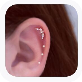 925 Sterling Silver Leaf Helix Earring Stud for Right Ear, Gold Plated Pure Silver Leaf Climber Cartilage Earring, Cartilage Piercing Jewelry, 1Pc