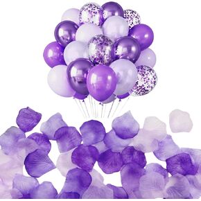 Purple Rose Petals 1500 pcs Artificial Flower Petals & 20 pcs Balloons Set for Valentine's Day, Birthday, Wedding, Party, Graduations, Purple Petals, Silk Rose Petals and Balloons Kit (Purple)
