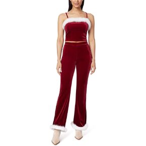 WallFlower Womens Ginger Christmas Fur Trimmed Luxe Velour Cropped Cami and Flare Pant Set