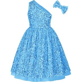 GRACE KARIN Girls Sequin Dress One Shoulder Sparkle Party Dress with Hair Bow in Kuwait