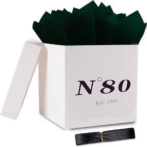 JWSCYSY Black Gold 8.7" Medium 50th Happy Birthday Gift Box with Lid, Ribbon and Tissue Papers, Metallic Gold Printing Gift Wrap Box for Men Women 50th Birthday Party Supplies, Anniversary.