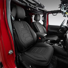 أغطية مقاعد جلدية من OASIS AUTO 2007-2017 Wrangler JK ذات 4 أبواب تناسب الملحقات المخصصة، غطاء حماية وسادة غير محدودة X Rubicon Sahara (مجموعة كاملة، أسود وأحمر)