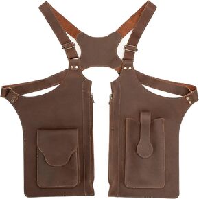 Hide & Play, Adjustable Harness with Zippered-Bags, Vintage Shoulder Holster, Cosplay, Steampunk Style, Costume Parties, Full Grain Leather, Handmade, Bourbon Brown