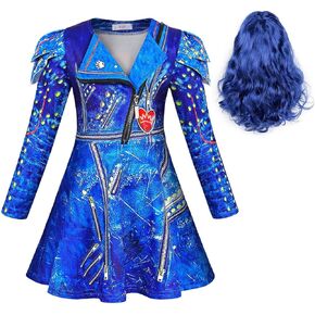 زي AmzApparel Evie التنكري للفتيات الأحفاد ملابس تنكرية وفساتين الأميرة وأزياء الهالوين مع شعر مستعار