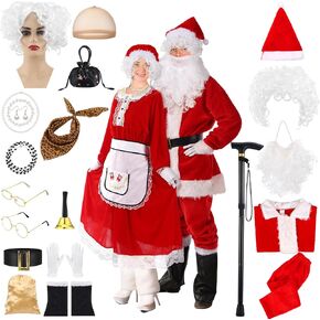 20 Pcs Santa Claus Costume Christmas Santa Suit Xmas Holiday Santa Outfit for Men Women Adult Cosplay Clothes