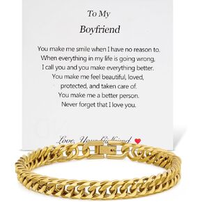 Cuban Link Chain Bracelet for Men, Gold Stainless Steel Chain 8MM Hip Hop Christmas Granduation Birthday Anniversary Birthday Jewelry for Dad Son Brother Boyfriend Husband