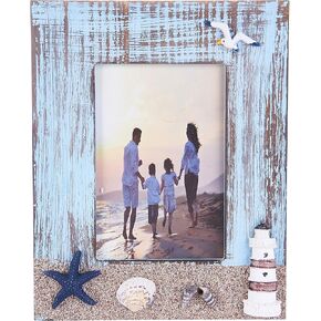 4x6 Inches Nautical Theme Family Picture Photo Frame with Lighthouse,Starfish and Sea Shell Decoration (Lighthouse, 4X6)