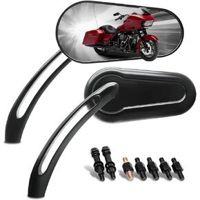 MZS Motorcycle Mirrors, 10MM 8MM Universal Motorbike Rear View Side Handlebar Mirror Convex Black Compatible with Touring Cruiser Spostster Bobber Chopper Cafe Racer Tracker Street Bike