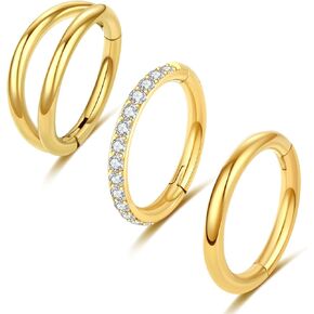 Meafeng 3PCS Nose Rings Hoops, 316L Surgical Steel Double Hoop Nose Rings, 18G Gold Lip Nose Rings Earring Helix Cartilage Conch Piercing Jewelry for Women Girls Men (8mm)