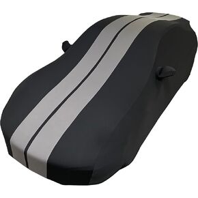 Porsche Indoor Car Cover - Ultraguard Stretch Satin Compatible for 1999-2025 Porsche 911 Coupe Carrera Targa Turbo GTS, Cayman & Boxster - The Ultimate Custom Fit (Black/Dark Gray Stripes)