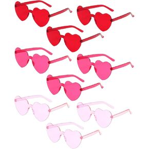 PARSUP 9 Pairs Heart Shaped Rimless Glasses Frameless Heart Sunglasses Transparent Transparent Red/Rose Red/Pink Color Glasses Tinted Eyewear Bachelorette Party Favors Photo Booth Props