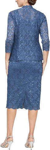 S.L. Fashions Women's Tea Length Sequin Lace Mother of The Bride Dress with Illusion Sleeve Jacket in Kuwait