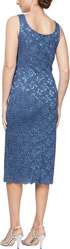 S.L. Fashions Women's Tea Length Sequin Lace Mother of The Bride Dress with Illusion Sleeve Jacket in Kuwait