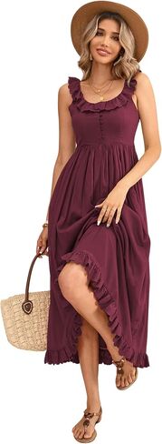 R.Vivimos Womens Summer Cotton Sleeveless Midi Dresses Vintage Lace Trim Button Up Tie Waist Casual A-Line Flowy Long Dresses in Kuwait