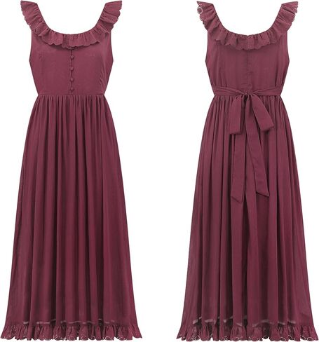 R.Vivimos Womens Summer Cotton Sleeveless Midi Dresses Vintage Lace Trim Button Up Tie Waist Casual A-Line Flowy Long Dresses in Kuwait