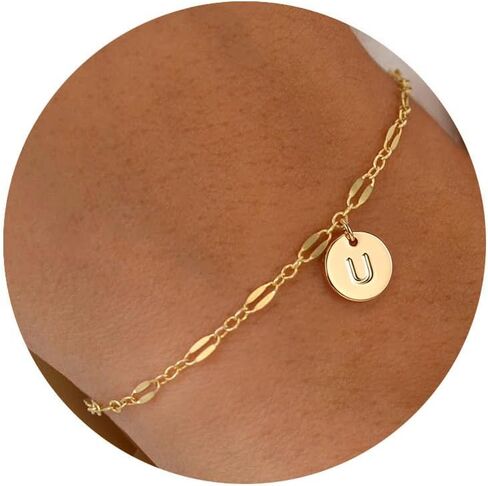 IEFWELL Gold Initial Bracelets for Women Girls - Stainless Steel Disc Initial Bracelet Dainty Gold Bracelets for Women Girls Jewelry Personalized Lace Chain Bracelets for Teen Girls Gifts in Saudi Arabia