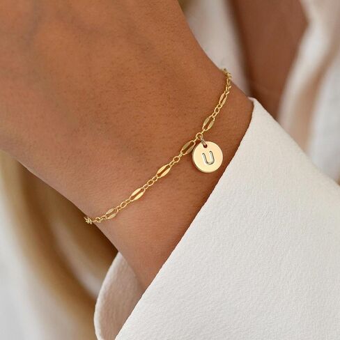 IEFWELL Gold Initial Bracelets for Women Girls - Stainless Steel Disc Initial Bracelet Dainty Gold Bracelets for Women Girls Jewelry Personalized Lace Chain Bracelets for Teen Girls Gifts in Saudi Arabia