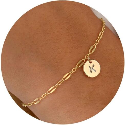 IEFWELL Gold Initial Bracelets for Women Girls - Stainless Steel Disc Initial Bracelet Dainty Gold Bracelets for Women Girls Jewelry Personalized Lace Chain Bracelets for Teen Girls Gifts in Saudi Arabia