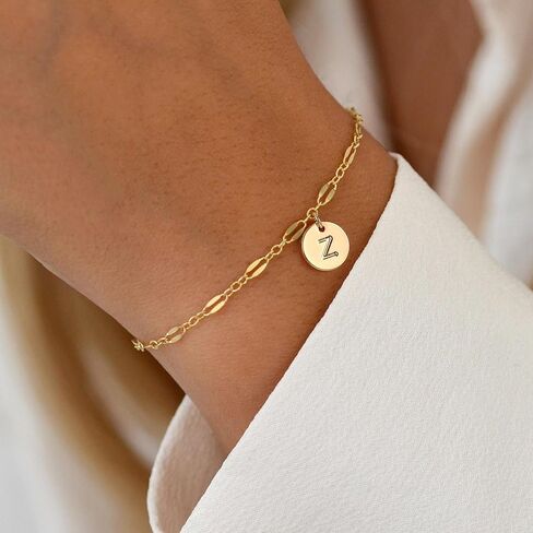 IEFWELL Gold Initial Bracelets for Women Girls - Stainless Steel Disc Initial Bracelet Dainty Gold Bracelets for Women Girls Jewelry Personalized Lace Chain Bracelets for Teen Girls Gifts in Saudi Arabia