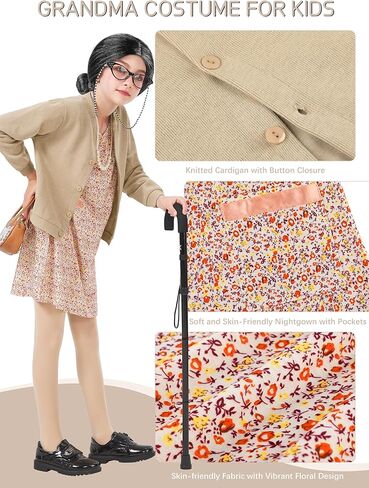 8 Pieces Old Lady Costume for Girls, 100 Days of School Costume for Kids Grandma Wig Granny Dress Cosplay Outifits in Kuwait
