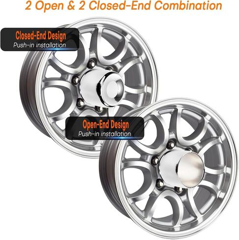الفولاذ المقاوم للصدأ 5.15 بوصة أغطية مركز عجلة المقطورة 2xOpened و2xClosed-End متضمنة تناسب 5.15" مركز تتحمل شاحنة مقطورة RV SUV عجلات الحافات، 4 قطع in Kuwait
