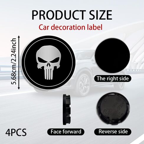 4PCS Skull Wheel Center Caps, Car Hub Center Caps, Waterproof & Rustproof Wheel Hub Center Cap Cover Stickers, Decorative Car Accessories Wheel Center Covers for Trucks Cars (Red/Black) in Saudi Arabia