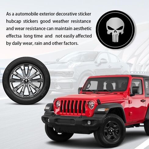 4PCS Skull Wheel Center Caps, Car Hub Center Caps, Waterproof & Rustproof Wheel Hub Center Cap Cover Stickers, Decorative Car Accessories Wheel Center Covers for Trucks Cars (Red/Black) in Saudi Arabia