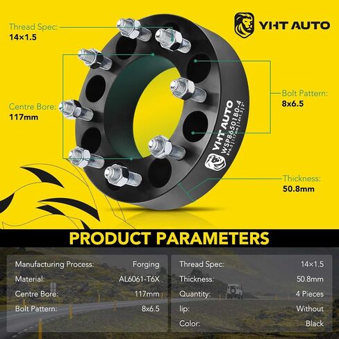 YHTAUTO 8x6.5 Wheel Spacers 2 inch Fits Chevrolet, Hummer Models, Silverado, Express, C/K Series, H1, H2, 8x165.1mm Tire Spacers M14x1.5 & 12.9 Grade Studs, 117mm Hub Bore 8 Lug 4PCS Wheel Adapters in Saudi Arabia