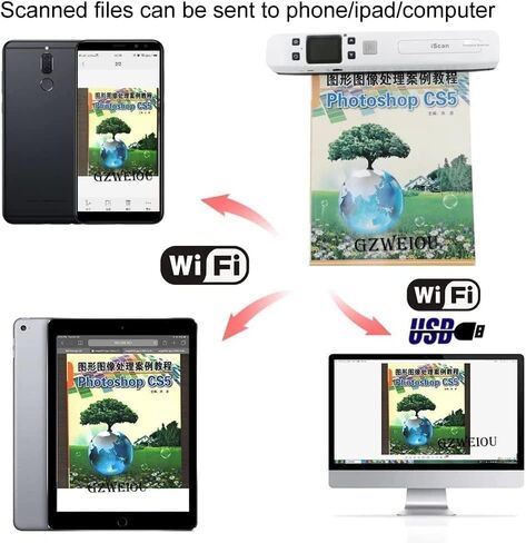Portable Photo Scanner for A4 Documents,Handheld sanner for Business,Books, Receipt,Pictures up to 900 DPI, Uploads Images to Computer Via USB Cable, No Driver,Support JPG/PDF Format in Saudi Arabia