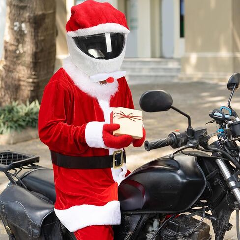 Suhine 2 جهاز كمبيوتر شخصى عيد الميلاد دراجة نارية غطاء خوذة وسانتا زي للرجال، المهد غطاء خوذة معطف سانتا كلوز الأحمر مع حزام أسود قبعة عيد الميلاد اكسسوارات الديكور لركوب الخيل متعة الهدايا لوازم الحفلات in Kuwait