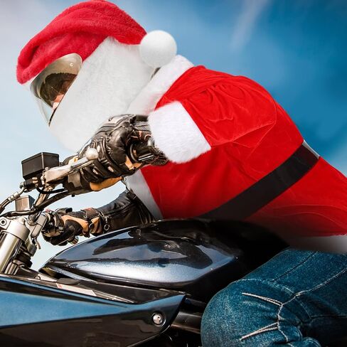 Suhine 2 جهاز كمبيوتر شخصى عيد الميلاد دراجة نارية غطاء خوذة وسانتا زي للرجال، المهد غطاء خوذة معطف سانتا كلوز الأحمر مع حزام أسود قبعة عيد الميلاد اكسسوارات الديكور لركوب الخيل متعة الهدايا لوازم الحفلات in Kuwait