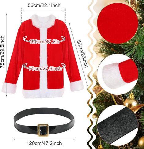 Suhine 2 جهاز كمبيوتر شخصى عيد الميلاد دراجة نارية غطاء خوذة وسانتا زي للرجال، المهد غطاء خوذة معطف سانتا كلوز الأحمر مع حزام أسود قبعة عيد الميلاد اكسسوارات الديكور لركوب الخيل متعة الهدايا لوازم الحفلات in Kuwait