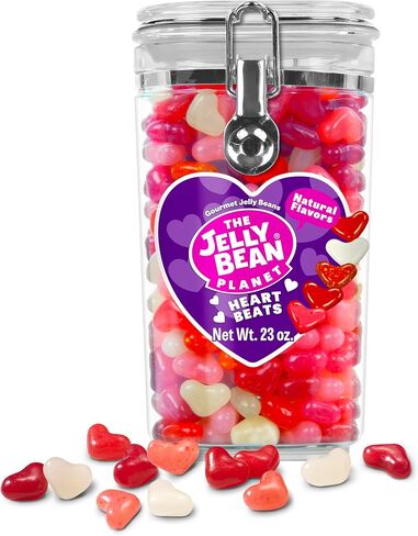The Jelly Bean Planet Heart Beats Valentines Jelly Beans Candy - على شكل قلب في 5 نكهات فاكهية طبيعية، خالية من الغلوتين، موافق للشريعة اليهودية، جرة هدايا فاصوليا جيلي الذواقة، مثالية لعيد الحب، 23 أونصة in Saudi Arabia