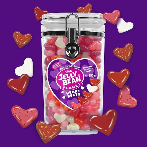 The Jelly Bean Planet Heart Beats Valentines Jelly Beans Candy - على شكل قلب في 5 نكهات فاكهية طبيعية، خالية من الغلوتين، موافق للشريعة اليهودية، جرة هدايا فاصوليا جيلي الذواقة، مثالية لعيد الحب، 23 أونصة in Saudi Arabia