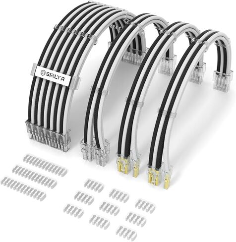Sirlyr PSU Cables,PC Cable Extension Mod,Customized Easy Management Power Supply Cable - 1x24Pin ATX / 1x8 (4+4) Pin EPS CPU / 2x8 (6+2) Gold-Plated Pin GPU Nylon Sleeved Red Black,4 Kits in Kuwait