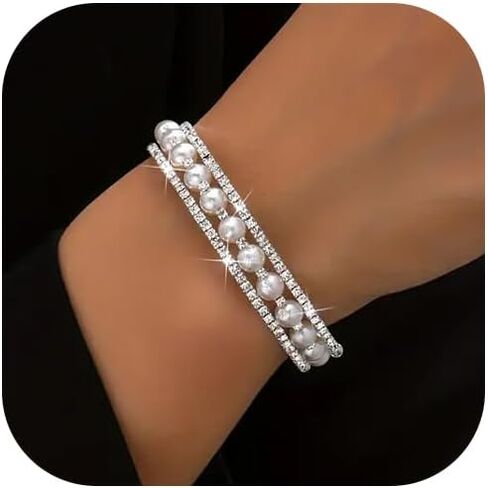 أساور اللؤلؤ للنساء أساور قابلة للتكديس أساور من اللؤلؤ والذهب مجوهرات اللؤلؤ هدية للنساء والفتيات المراهقات in Kuwait