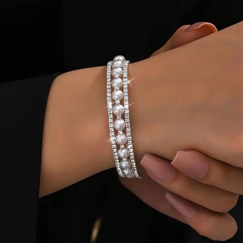 أساور اللؤلؤ للنساء أساور قابلة للتكديس أساور من اللؤلؤ والذهب مجوهرات اللؤلؤ هدية للنساء والفتيات المراهقات in Kuwait