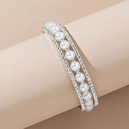 أساور اللؤلؤ للنساء أساور قابلة للتكديس أساور من اللؤلؤ والذهب مجوهرات اللؤلؤ هدية للنساء والفتيات المراهقات in Kuwait